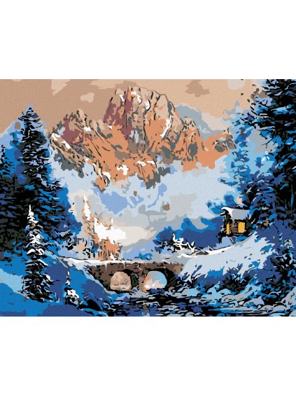 Haft diamentowy - Górska chata zimą