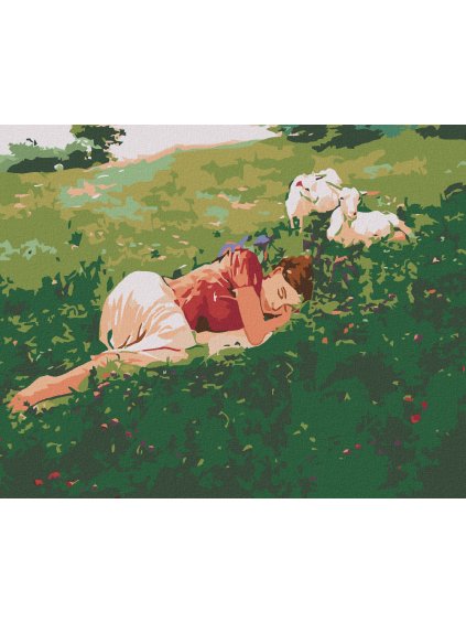 Haft diamentowy - Śpiąca kobieta w trawie