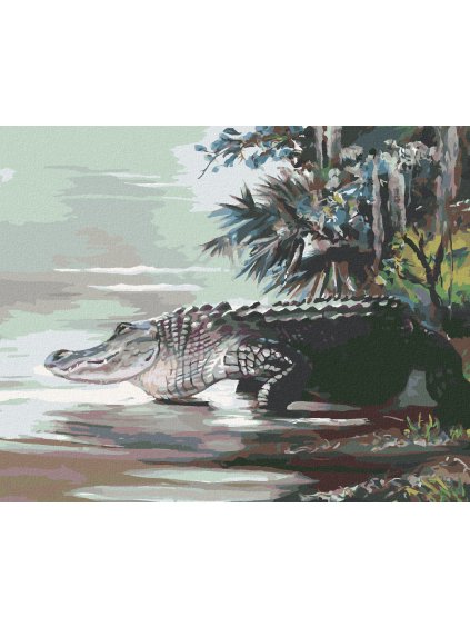 Haft diamentowy - ALIGATOR WCHODZĄCY DO WODY W DŻUNGLI (D. RUSTY RUST)