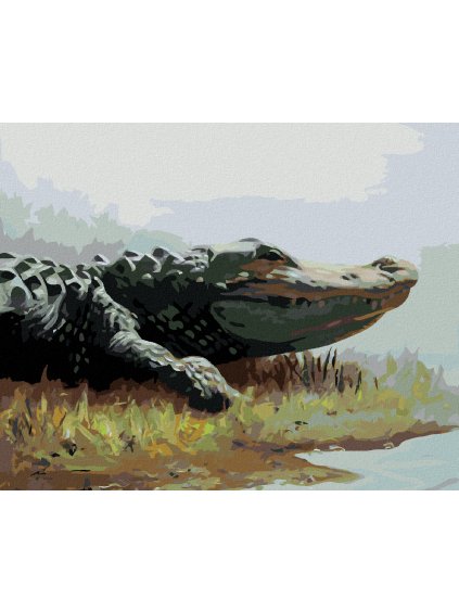 Haft diamentowy - ALIGATOR LEŻĄCY W TRAWIE NAD WODĄ (D. RUSTY RUST)