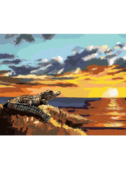 Haft diamentowy - ALIGATOR PATRZĄCY NA WODĘ I ZACHÓD SŁOŃCA (D. RUSTY RUST)