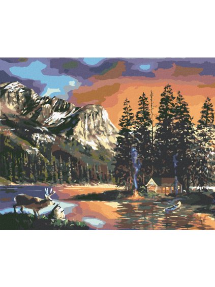 Haft diamentowy - CHATKA W GÓRACH I JELENIE (D. RUSTY RUST)