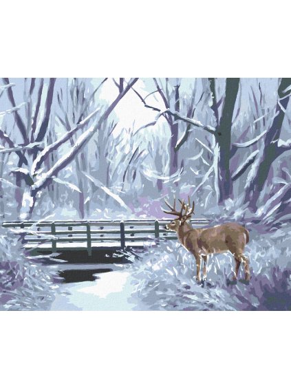 Haft diamentowy - JELEŃ, RZEKA I MOST ZIMĄ (D. RUSTY RUST)