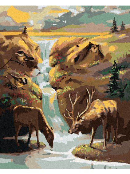 Haft diamentowy - JELEŃ, WODOSPAD I ZACHÓD SŁOŃCA (D. RUSTY RUST)