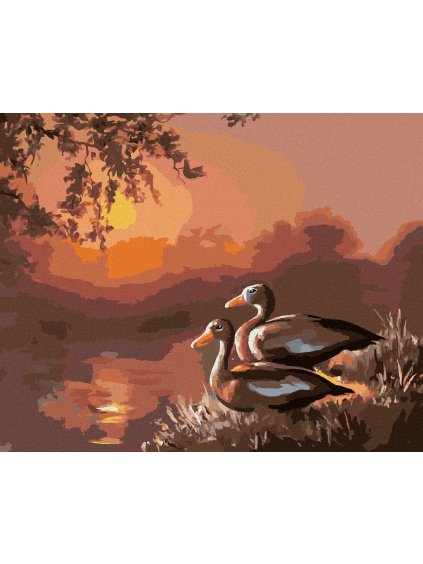 Haft diamentowy - KACZKI NAD JEZIOREM I ZACHÓD SŁOŃCA (D. RUSTY RUST)