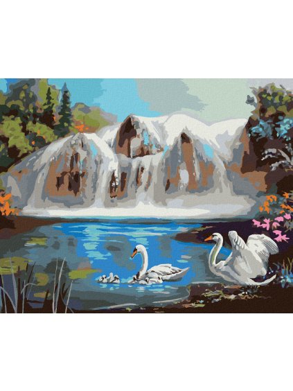 Haft diamentowy - ŁABĘDZIE NA JEZIORZE I WODOSPAD (D. RUSTY RUST)