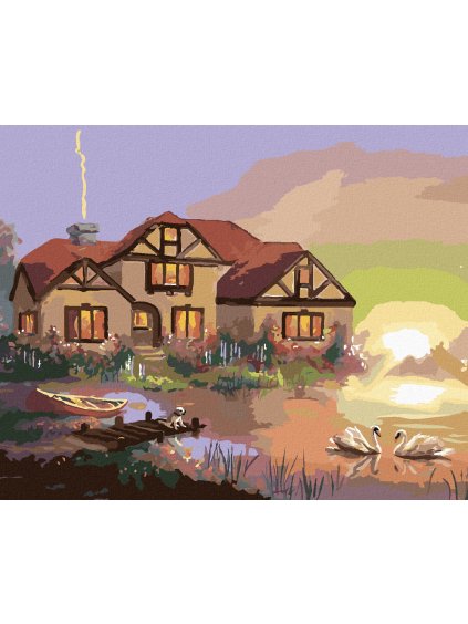 Haft diamentowy - ŁABĘDZIE, DOM I ZACHÓD SŁOŃCA (D. RUSTY RUST)