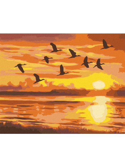 Haft diamentowy - KLUCZ LECĄCYCH KACZEK W ZACHODZIE SŁOŃCA (D. RUSTY RUST)