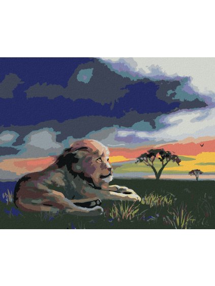 Haft diamentowy - LEW NA TRAWIE O ZACHODZIE SŁOŃCA (D. RUSTY RUST)