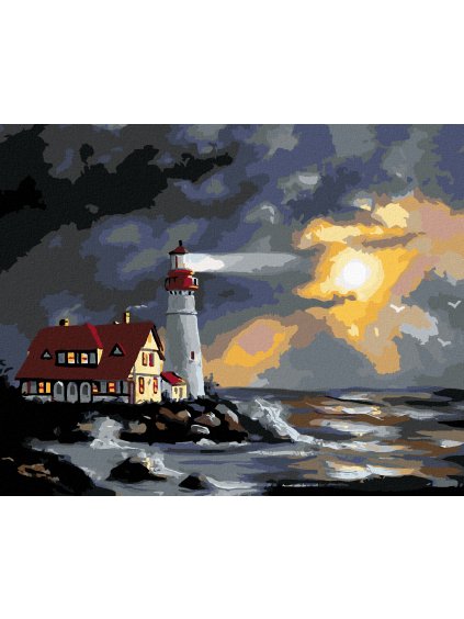 Haft diamentowy - LATARNIA MORSKA I SŁOŃCE PRZESŁONIĘTE CHMURAMI (D. RUSTY RUST)