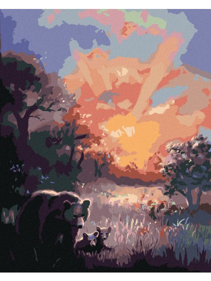 Haft diamentowy - NIEDŹWIEDŹ Z MŁODYMI I ZACHÓD SŁOŃCA (D. RUSTY RUST)