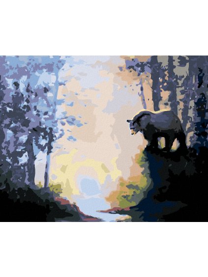 Haft diamentowy - NIEDŹWIEDŹ NAD RZEKĄ W LESIE I ZACHÓD SŁOŃCA (D. RUSTY RUST)