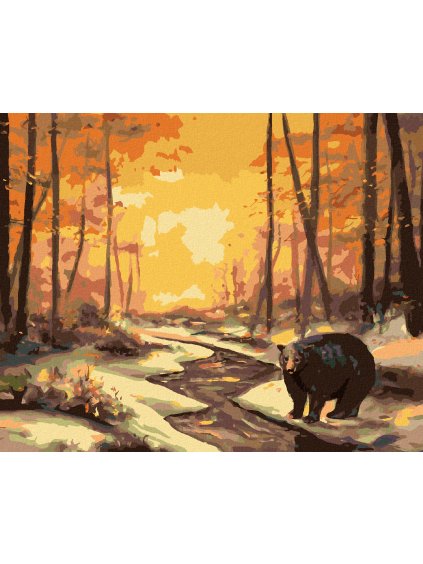 Haft diamentowy - NIEDŹWIEDŹ NAD RZEKĄ W ZIMIE PRZY ZACHODZIE SŁOŃCA (D. RUSTY RUST)