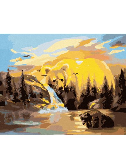 Haft diamentowy - NIEDŹWIEDŹ, WODOSPAD I ZACHÓD SŁOŃCA (D. RUSTY RUST)