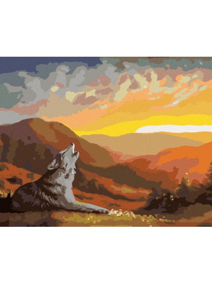 Haft diamentowy - WYJĄCY WILK, ZACHÓD SŁOŃCA I GÓRY (D. RUSTY RUST)