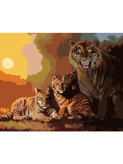Haft diamentowy - TYGRYS Z MŁODYMI I ZACHÓD SŁOŃCA (D. RUSTY RUST)