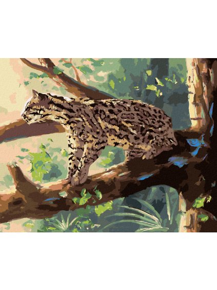 Haft diamentowy - OCELOT SIEDZĄCY NA GAŁĘZI (D. RUSTY RUST)