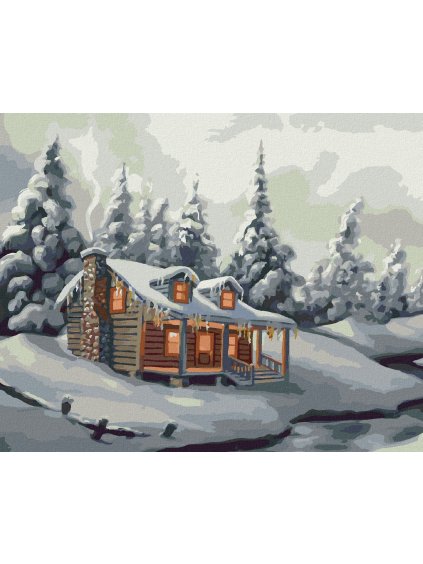Haft diamentowy - OŚNIEŻONE DRZEWA I CHATA ZIMĄ (D. RUSTY RUST)