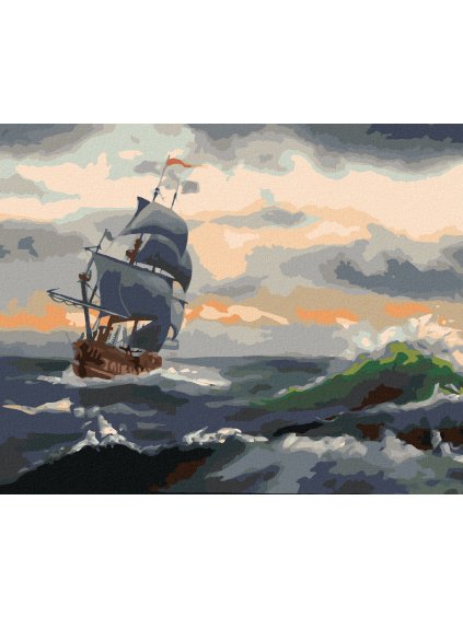 Haft diamentowy - ŻAGLÓWKA NA WZBURZONYM MORZU 2 (D. RUSTY RUST)