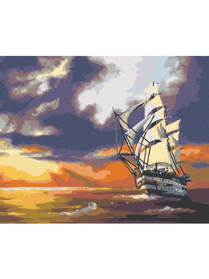 Haft diamentowy - ŻAGLOWIEC PŁYNĄCY PO MORZU W ZACHODZIE SŁOŃCA (D. RUSTY RUST)