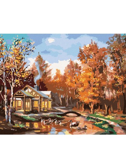 Haft diamentowy - DOMEK W JESIENNYM LESIE I KACZKI (D. RUSTY RUST)