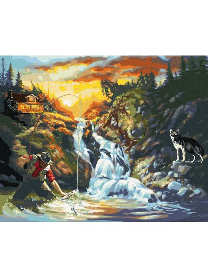 Haft diamentowy - RYBAK, WODOSPAD I WILK (D. RUSTY RUST)