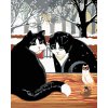 Haft diamentowy - Czarne koty w zimowym ogrodzie