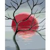 Haft diamentowy - Czerwony zachód słońca i samotne drzewo