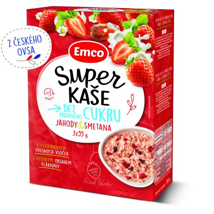 Emco Super kaše bez přidaného cukru jahoda se smetanou 3x55g