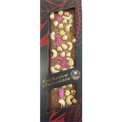 T-severka Tabulková čokoláda exclusive-kešu, lísk. ořechy, růže, zlato mléčná 130g