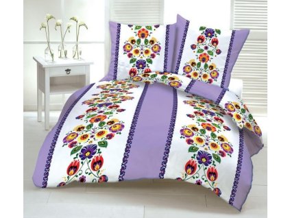 FOLK PURPLE krepp ágynemű DeLuxe (Ágynemű mérete 140x200 cm, A csomag tartalma Készletcsomagolás)