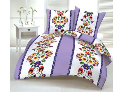 FOLK PURPLE pamut ágynemű DeLuxe (Ágynemű mérete 140x200 cm, A csomag tartalma Készletcsomagolás)