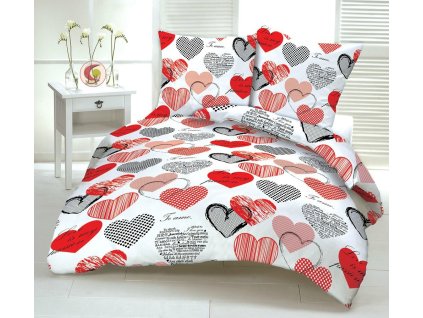 HEARTS RED pamut ágynemű DeLuxe (Ágynemű mérete 140x200 cm, A csomag tartalma Készletcsomagolás)