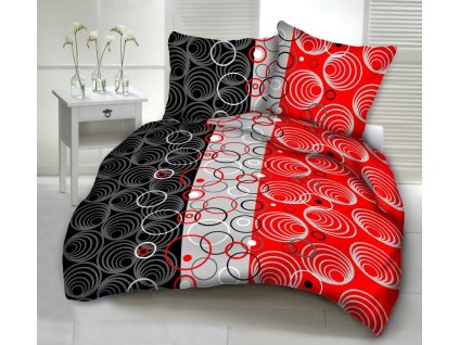 MODERN FEKETE-VÖRÖS CIRCLES pamut ágynemű DeLuxe (Ágynemű mérete 140x200 cm, A csomag tartalma Készletcsomagolás)