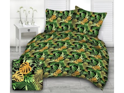 Monstera zöld pamut ágynemű DeLuxe (Ágynemű mérete 140x200 cm, A csomag tartalma Készletcsomagolás)