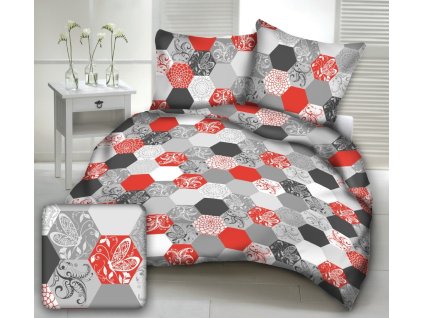 VÖRÖS ÉS SZÜRKE pamut ágynemű DeLuxe (Ágynemű mérete 140x200 cm, A csomag tartalma 2 Készletcsomagolás)