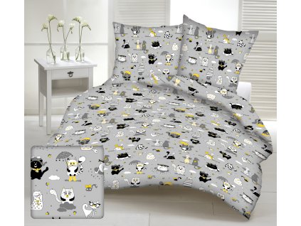 CAT GREY gyermek pamut ágynemű (Ágynemű mérete 90x135 cm, A csomag tartalma Készletcsomagolás)
