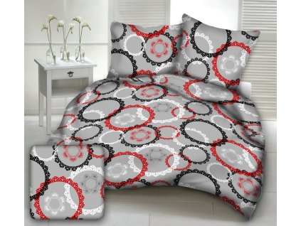 MODERN RED CIRCLES bavlnená látka DeLuxe