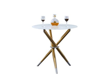 Jedálenský stôl/kávový stolík, biela/gold chróm zlatý, priemer 80 cm, DONIO