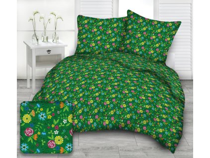 Kvety zelené bavlnená látka DeLuxe