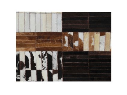 Luxusný kožený koberec, čierna/hnedá/biela, patchwork, 201x300, KOŽA TYP 4