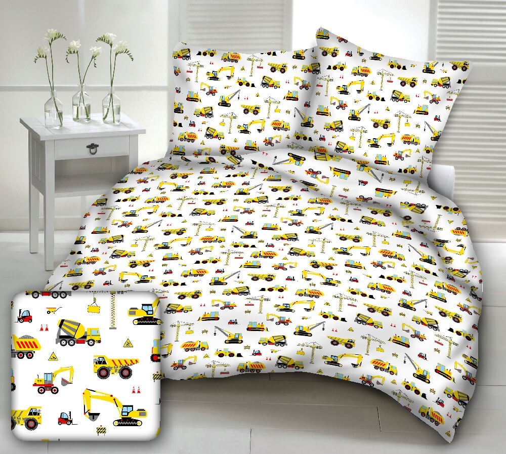 Fotografia produktu: Didatex STAVBÁR ŽLTÝ detské bavlnené obliečky Rozmer obliečok: 140x200cm - ZIPS, Obsah balenia: Set Balenie