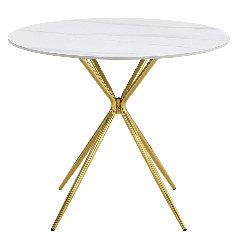 Fotografia produktu: Jedálenský stôl, biely mramor/gold chróm zlatá, priemer 90 cm, MEKNER