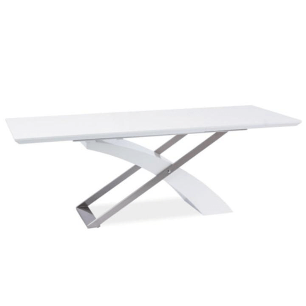Fotografia produktu: Jedálenský stôl, biela/biela extra vysoký lesk HG, 160-220x90 cm, KROS