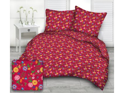 Květy červené bavlněná látka DeLuxe