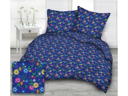 Květy modré bavlněná látka DeLuxe