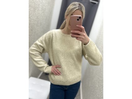 Dámský krémový svetr se zlatým třpytem