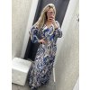 Šaty Samange modrý vzor s výstřihem do V