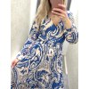 Šaty Samange modrý vzor s výstřihem do V