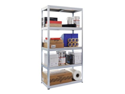 Kovový bezskrutkový regál FUTUR, 180 x 90 x 60 cm, 350 kg / pol., 5 MDF políc, pozink